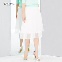 I SAY I DO/傲丝度2018春装新款 时尚字母透视印花不规则百褶纱裙