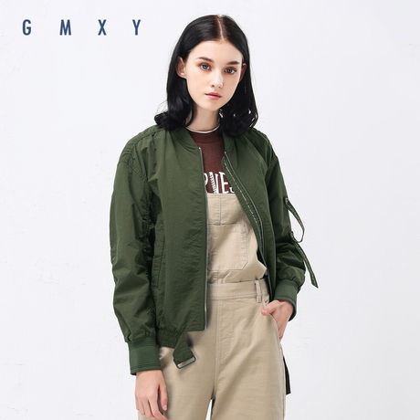 古木夕羊/GMXY2018秋女装新品抽皱短款飞行夹克宽松端外套A675302商品大图