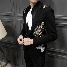 设计师男士 修身 夜场潮流刺绣时尚 西服便西韩版 春单西绣花西装 秋冬