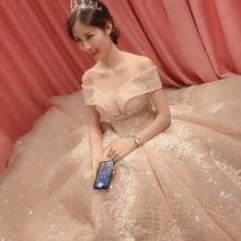 森系婚纱2019新款新娘修身性感一字肩奢华拖尾超仙梦幻简约小个子