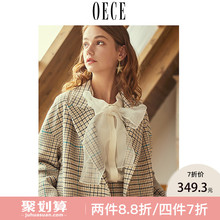 Oece2018冬装新款女装 时尚格子毛呢外套女冬学生呢子大衣中长款图片