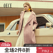 Oece2018冬装新款女装 双面呢大衣女中长款韩版时尚羊毛呢子外套图片
