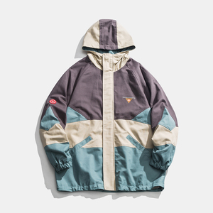 美式潮流工装夹克男春款撞色拼接休闲连帽外套韩版bf风情侣上衣男