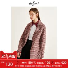 伊芙丽2018冬装新款毛呢外套女羊毛复古格子双面呢大衣女YF图片