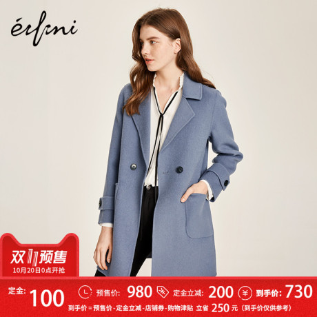预付定金100%羊毛伊芙丽2018冬装新款中长款毛呢外套双面呢大衣女商品大图