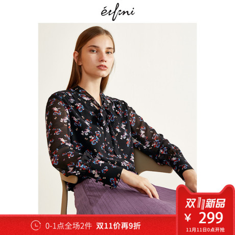 预售伊芙丽2018冬装新款韩版帅气上衣时尚气质修身碎花雪纺衫女商品大图