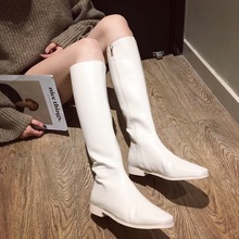 高筒不过膝长靴女2018秋冬新款时尚百搭方头低跟侧拉链气质高筒靴