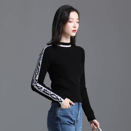 索菲丝尔2018秋季新款时尚百搭显瘦圆领字母打底外穿毛衣女商品大图