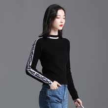 索菲丝尔2018秋季新款时尚百搭显瘦圆领字母打底外穿毛衣女图片