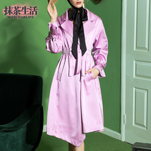 抹茶生活风衣女中长款过膝秋季女装2018新款时尚欧美收腰纯色外套图片