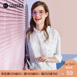 歌美瑞2019春秋新款薄款雪纺上衣宽松长袖女装韩版学生白色雪纺衫