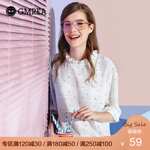 歌美瑞2019春秋新款薄款雪纺上衣宽松长袖女装韩版学生白色雪纺衫