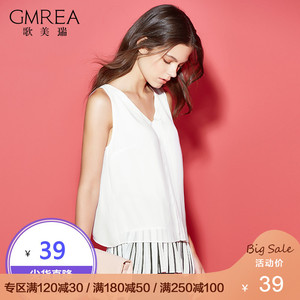 歌美瑞女装夏季新品无袖雪纺衫宽松V领雪纺ins超火的修身显瘦上衣