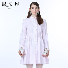 淑女屋2018年冬季新款荷叶边修身柔软松紧腰型粉色连衣裙图片
