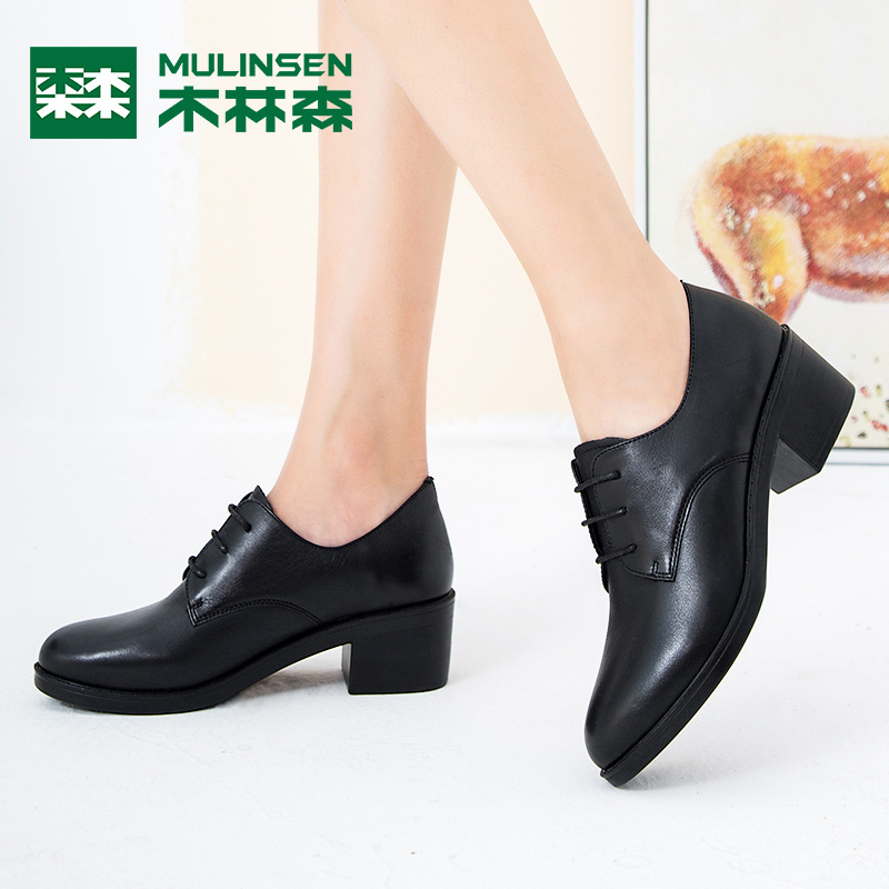 Mulin Sen's 2018 Autumn New Soft Girl Small Leather Shoes for Women's Black Academy Style Middle Heel British Single Shoes Retro Women's Shoes