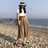 卡其色百褶裙法式少女感 T恤女 基础百搭纯色显瘦短袖 韩版 夏季新款