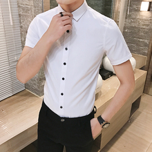 寸衣韩版 便宜衫 短袖 男纯色青年修身 男士 衬衫 2019新款 休闲潮流衬衣