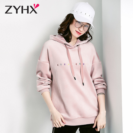自由呼吸卫衣女秋冬宽松套头2018新款韩版潮冬装加厚加绒紫色外套商品大图