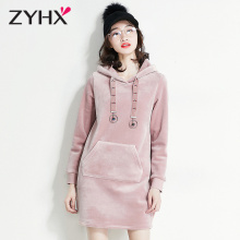 自由呼吸2018秋冬新款中长款金丝绒卫衣女加厚韩版连帽双面绒上衣图片