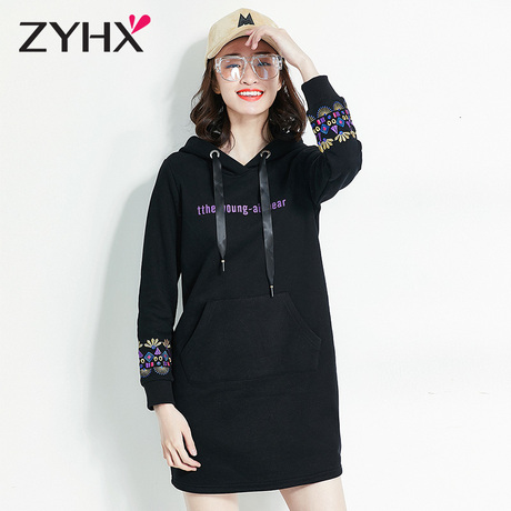 自由呼吸慵懒风卫衣女冬季中长款连帽韩版加绒厚秋冬2018新款外套商品大图