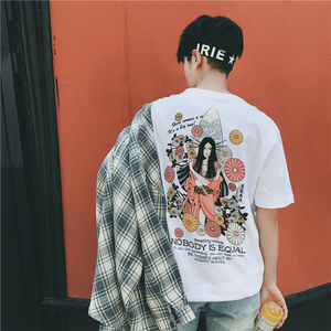 港风夏季新款后背彩绘印花短袖T恤