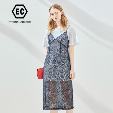 Eternal．Color/永恒颜色永恒颜色2018新蕾丝吊带两件套连衣裙商品大图