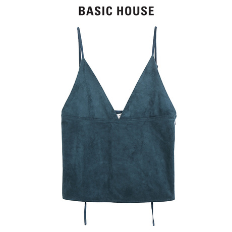 Basic House/百家好韩版v领纯色时髦性感短款吊带女HQBL727N商品大图