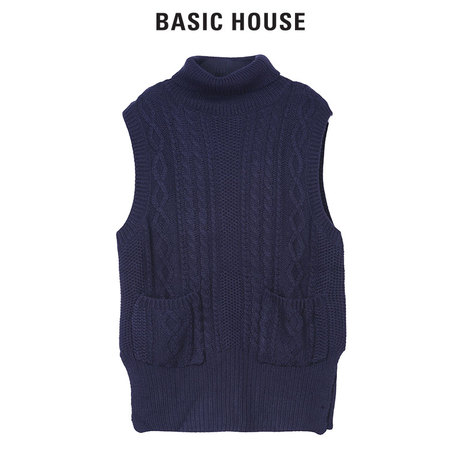 Basic House/百家好韩版套头无袖贴口袋大花纹HQKT725C商品大图