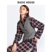 Basic House/百家好秋冬加厚衬衣ins超火的V领短款衬衫女HRBL720E图片