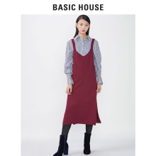 Basic House/百家好冬季吊带中长款连衣裙纯色修身无袖HQKT725D图片