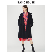 Basic House/百家好2018冬季新款连帽绑带双面呢大衣女HSCA720F图片