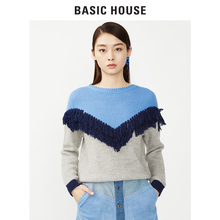 Basic House/百家好秋冬新款羊毛拼色针织衫甜美系流苏风HSKT720D图片