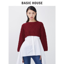 Basic House/百家好秋冬款长袖圆领针织衫中长款纯色毛衣HQKT721J图片