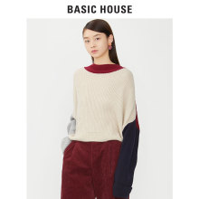 Basic House/百家好2018秋冬新款拼色长袖洋气针织毛衫女HSKT720K图片