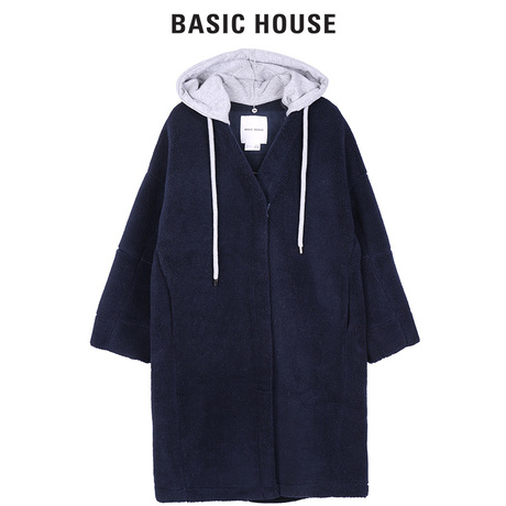 Basic House/百家好2018冬季新款连帽V领中长款大衣女HSRF728B商品大图