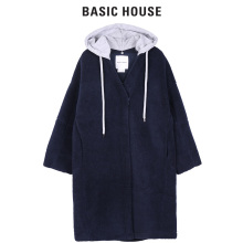 Basic House/百家好2018冬季新款连帽V领中长款大衣女HSRF728B图片