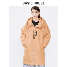 Basic House/百家好2018冬季新款连帽中长款纯色羽绒服女HSGD720C图片