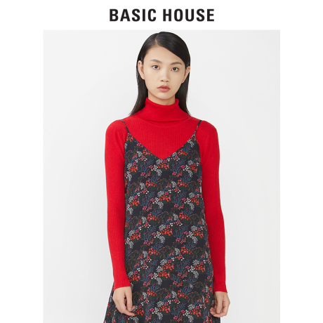 Basic House/百家好冬季新款纯色翻领修身百搭针织打底衫HRKT720H商品大图