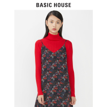 Basic House/百家好冬季新款纯色翻领修身百搭针织打底衫HRKT720H图片