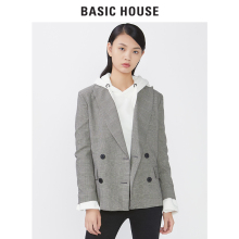 Basic House/百家好冬季新款格纹双排扣翻领西装外套女HRJK722C图片