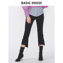 Basic House/百家好冬季新款修身显高微喇叭不规则牛仔裤HRDP727C图片