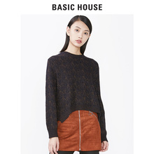Basic House/百家好冬季新品前短后长开叉针织毛衣女HRKT720U图片