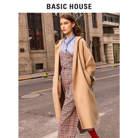 预售Basic House/百家好2018冬季新款连帽双面呢大衣女HSCA720F商品大图