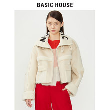 Basic House/百家好冬季新款短款拼色加绒外套简约风帅气HSRF721B图片