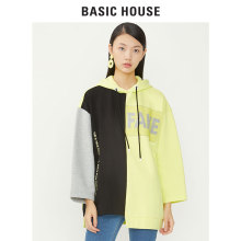 Basic House/百家好冬季新款拼色字母连帽宽松卫衣个性HSTS721O图片