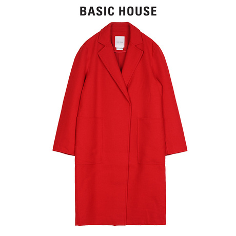 Basic House/百家好2018冬季新款茧型中长款双面呢大衣女HSCA121A商品大图