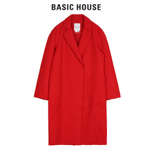 Basic House/百家好2018冬季新款茧型中长款双面呢大衣女HSCA121A图片