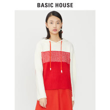 Basic House/百家好2018冬季新款连帽拼色百搭针织卫衣女HSKT721H图片
