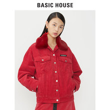 Basic House/百家好2018冬季新款条绒毛毛领短款夹克外套HSJK721B图片