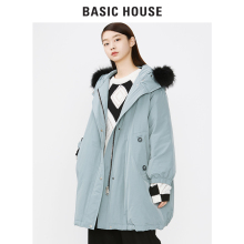 预售Basic House/百家好冬季新款大毛领保暖羽绒服中长款HSGD720E图片